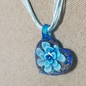 Blue Heart Glass Pendant Necklace